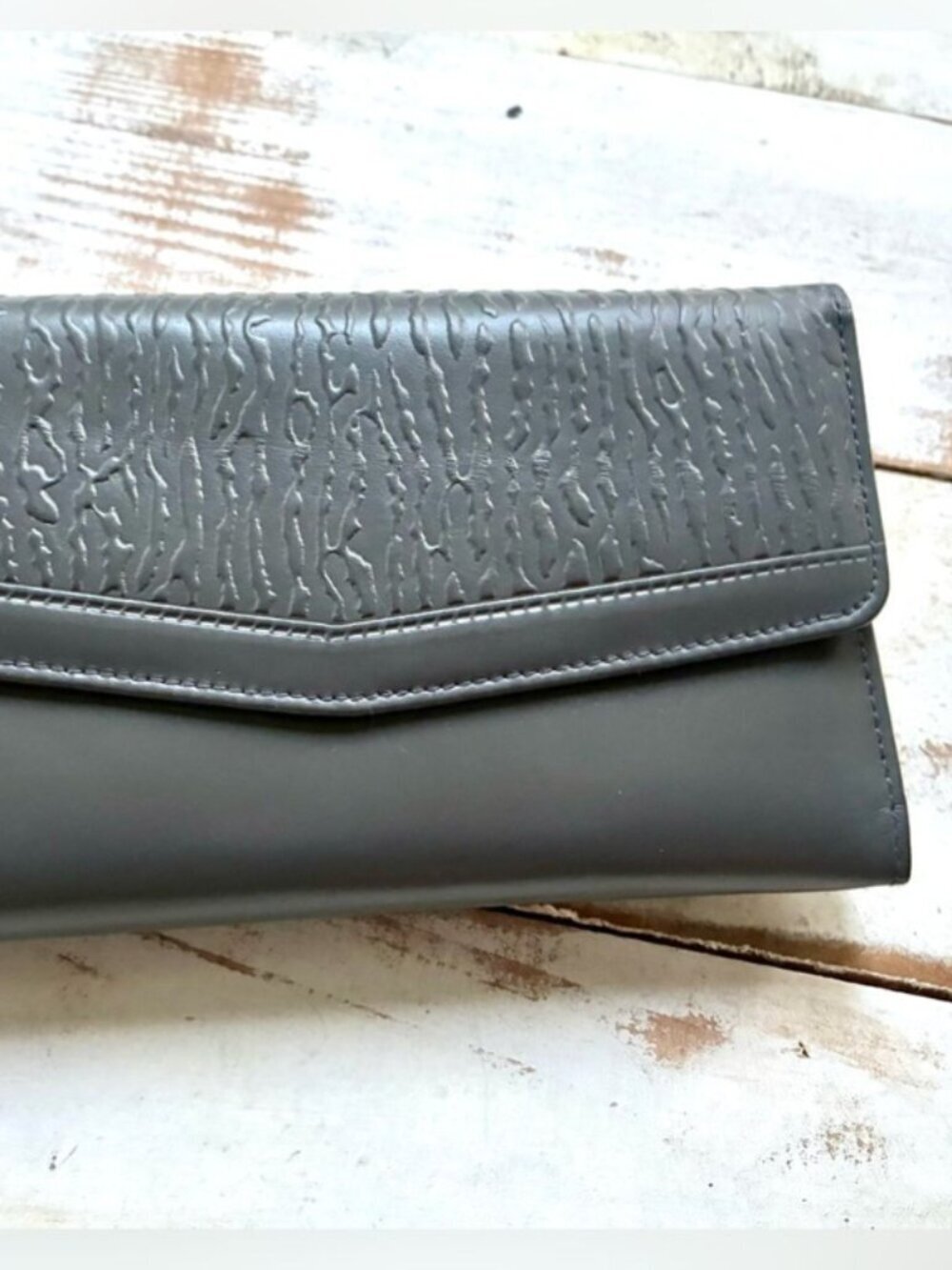 PRINCESS GARDNER vintage gray leather wallet Full Grain Cowhide neutral chic EUC